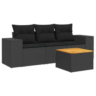 Produktbild von vidaXL 4-tlg. Garten-Sofagarnitur mit Kissen Schwarz Poly Rattan