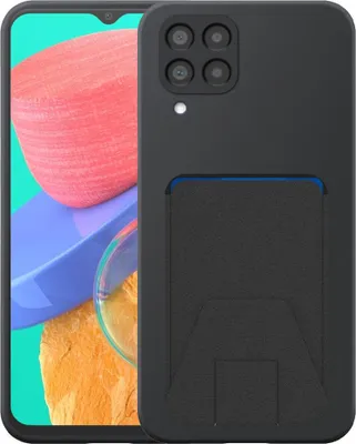 Produktbild von Geeignet für Samsung Galaxy M33 Handytasche mit verstellbarem Leder Kartenschlitz - Flexible Back Cover Case Silikon TPU mit verstellbarem Leder Kartenschlitz - Schwarz - Smartphonics