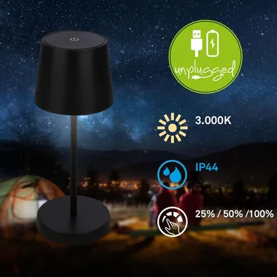 Zdjęcie produktu dla Akumulatorowa lampa stołowa LED USB-C 2,6W IP44 bryzgoszczelna 150lm czarna Briloner