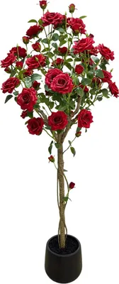 Produktbild von Künstlicher Rosenbaum - Seidenblumen im Topf - 150 cm - 2er-Set - Für Innen - Bodenstehend - Schwarzer Topf - Dunkelrosa