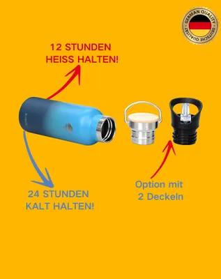 Produktbild von RAIKOU Trinkflasche 500ml Wasserflasche Thermoflasche mit 2 Deckel Seeblau/Dunkelblau