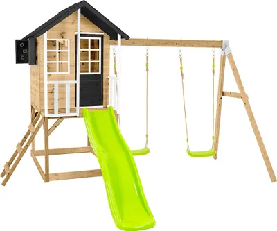 Produktbild von Zwerkules Holli 3 Kinder Stelzenhaus mit Rutsche und Schaukel Holz