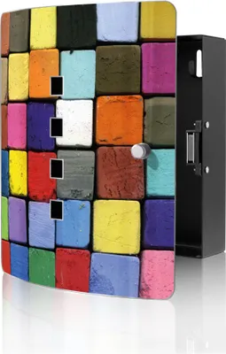 Produktbild von banjado Design Schlüsselkasten aus Edelstahl für 10 Schlüssel, Schlüsselschrank 24 x 21,5 x 7cm groß mit Magnetverschluss,  Bunte Kreide [BWSK 10185]