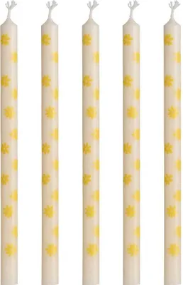 Produktbild von IB Laursen DÜNNE Kerze Weiß mit Gelben BLUMEN Ø 1,3 cm Länge 20 cm 5er Set