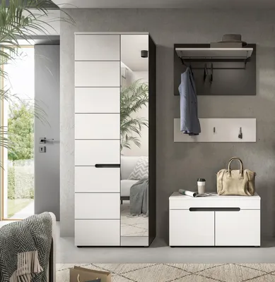 Produktbild von Garderoben-Set >Canu< in Basalt Grau / Weiß - 160x190x37cm (BxHxT)