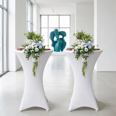 Produktbild von Ikodm 2× Stehtischhusse Stretch Weiß Ø 60×110 cm – Elastischer Bistrotisch Überzug für Events & Feiern