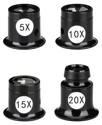 Uhrmacherlupe-Set 4 Stück, 5x/10x/15x/20x Vergrößerung, schwarz