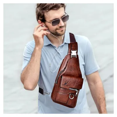 Produktbild von Herren Brusttasche aus Leder, Schultertasche, Umhängetasche, wasserdicht, für Reisen und Arbeit