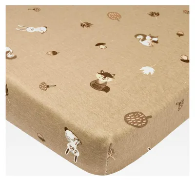 Produktbild von Spannbettlaken für Laufgittermatratze - 75x95cm - Jersey - 100% Baumwolle -   - Rundum-Gummizug, atmungsaktiv - Forest Animals - Sand