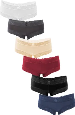 Produktbild von Fabio Farini - 6 Stück Damen Unterwäsche - Frauen Unterhosen Panty Slip mit floraler Spitze und Schleifchen