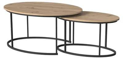 Produktbild von CALICOSY -  2er-Set ovale ineinanderstellbare Couchtische in Eichenoptik L90 cm - LENNY