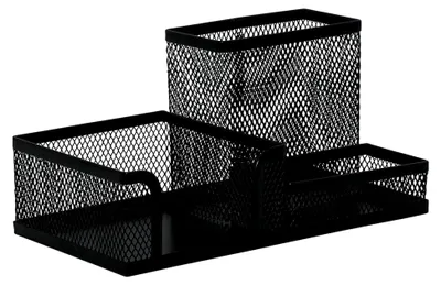 Produktbild von Schreibtischorganizer aus Metall in Schwarz mit Gummifüßen, 20,5 x 10,3 x 9,8 cm