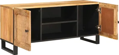 Zdjęcie produktu dla Szafka pod telewizor z półką vidaXL, brązowa, 105 x 33 x 46 cm, z litego drewna mango