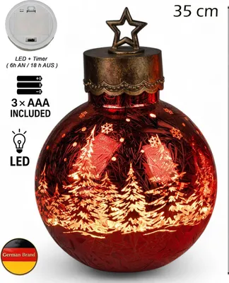 Produktbild von LED Deko-Kugel Frosty Rot 35 cm Farb-Glaskugel in Ice-Optik Timer 6h/18h beleuchtet - Batteriebetrieben