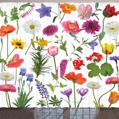 Produktbild von ARANDE Blume Gardine, Arten der Blumen klare farbige Rosen-Tulpe-Gänseblümchen-Hortensien-Flieder-Grafik-Druck, 280 x 175 cm, Mehrfarbig