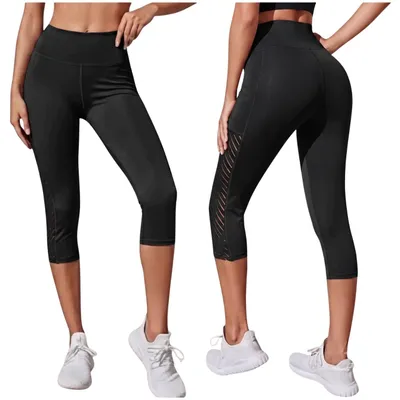 Produktbild von Damen Leggings 3/4 mit Taschen - Größe S - Schwarz - Capri Sport Tights Fitness