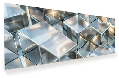 Produktbild von Glasbild 125x50cm in XXL für Wohnzimmer, Schlafzimmer Motiv Metallische Würfel