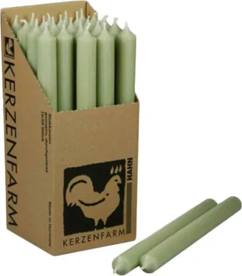 Produktbild von Stabkerzen aus Paraffin, 250/22 mm, Salbei, KERZENFARM HAHN, Brenndauer ca. 12h, 25 Stück pro Verpackung