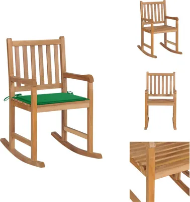 Produktbild von vidaXL Schaukelstuhl mit Grünem Kissen Massivholz Teak -  Gartenstühle