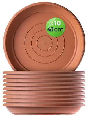 Zdjęcie produktu dla KADAX Podkładki pod doniczki Okrągłe 41 cm, 10 sztuk, podkładki pod doniczki z tworzywa sztucznego do użytku wewnątrz i na zewnątrz, akcesoria do doniczek i pojemników na rośliny (terakota)