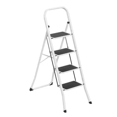 Produktbild von JOIEYOU 4 Stufen Metall Klappstufen Trittleiter mit Griff, Anti-Rutsch-Pedal Klapptritt Haushaltsleiter Belastbar bis 150KG Faltbar Aufstiegshilfe Trittstufe für Lagerhaus Garten Heim (Schwarz & Weiß)