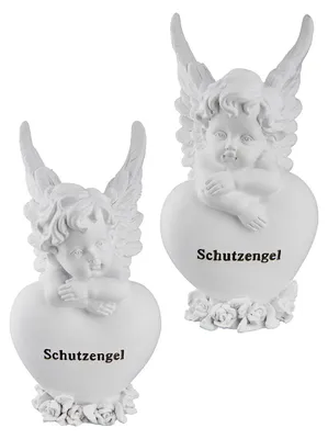 Image de Gilde, figurine, ange, "ange gardien", motif cœur, inscription, polyrésine, blanc, L. 8 cm, l. 10 cm, H. 18,5 cm, référence 55847, code EAN 4063387558478, lot de 2 pièces (assorties)