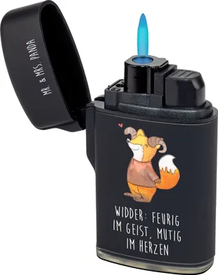Produktbild von Mr. & Mrs. Panda zigarettenanzünder Widder Astologie - Schwarz - Geschenk, gas anzünder, sturmfeuerzeug, Feuerzeuge, Gasfeuerzeug, Feuerzeug, Astrologie, Tierkreiszeichen