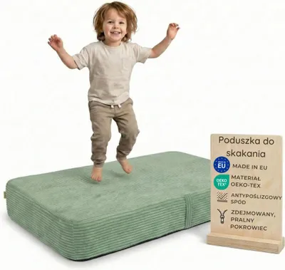 Zdjęcie produktu dla Pillows24 – Poduszka do skakania dla dzieci | 70x110x17 cm | Trampolina domowa dla dzieci ze sprężynami i pianką | Zdejmowany pokrowiec sztruksowy