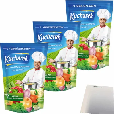Produktbild von Kucharek Würzmischung mit Gemüse 3er Pack (3x200g Packung) + usy Block