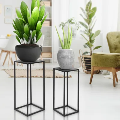 Produktbild von ML-Design Blumenständer im 2er Set, Schwarz, 20x60x20/30x70x30 cm