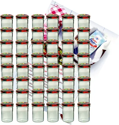 Zdjęcie produktu dla zestaw 48 kubków 435 ml słoik na dżem słoik na przetwory do 82 owoców pokrywka z książeczką z przepisami