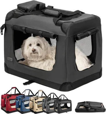 Immagine prodotto di Trasportino pieghevole per cani - Trasportino da viaggio - Ideale per viaggi e auto - Con ventilazione e accesso - Dimensioni: 60x42x44 cm - Colore: nero