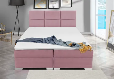 Produktbild von Boxspringbett RIO 140 x 200 cm Amor Velvet 08 Rosa Bett mit zwei Bettkästen und Matratze,Komplett-Set mit Topper, Doppelbett, Polsterbett