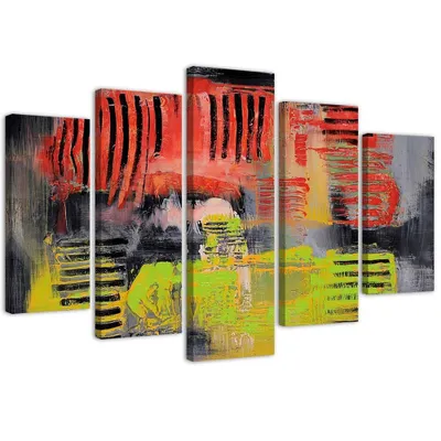 Produktbild von 5-teiliges leinwandbild farbspiel 100x70 cm Feeby rot wandbild bereit zum aufhängen