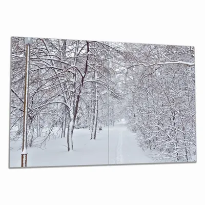 Produktbild von Wallario Herdabdeckplatte aus Glas, Größe 80 x 52 cm 2-teilig, Motiv Verschneiter Spazierweg