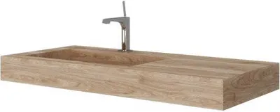 Produktbild von 100 cm HPL Waschbecken mit Ablage rechts Holzoptik Eiche Honig