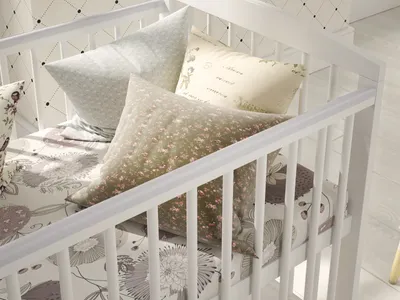 Obrázok produktu pre Biela detská postieľka so zásuvkou 120 x 60 cm +penový matrac s prešívaným poťahom + drevená zábrana + ochranné podložky na boky postieľky
