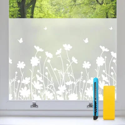 Zdjęcie produktu dla Folia okienna, nieprzezroczysta, z motywem kwiatowym, 75 x 200 cm, zapewniająca prywatność