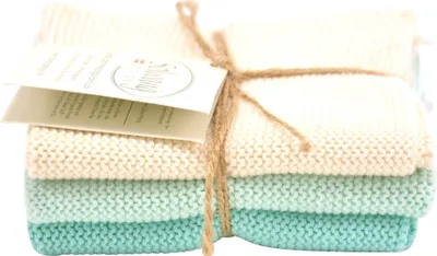 Produktbild von Solwang Wischtuch NATUR BLAU AQUA KOMBI gestrickt 3er Set Küchentuch Spültuch