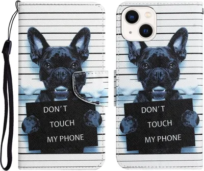 Immagine prodotto di Per iPhone 15 Plus Colore Disegno Custodia del telefono in pelle (cane nero)