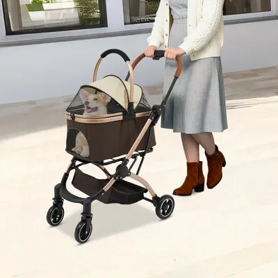 Obrázek produktu pro Skládací psí kočárek se 4 koly a úložným košem, černý