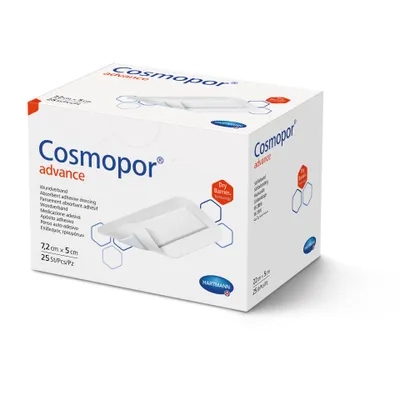 Zdjęcie produktu dla Opatrunek na ranę Hartmann Cosmopor Advance, sterylny, samoprzylepny (7,2 x 5 cm, 25 sztuk)