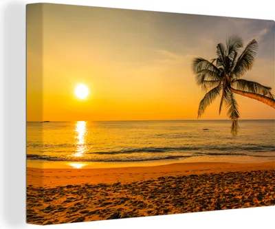 Obrázok produktu pre OneMillionCanvasses® - Maľba na plátne - Obraz na plátne Nástenná maľba na plátne - Palma - Pláž - Západ slnka - More - 150x100cm - Fotografia na