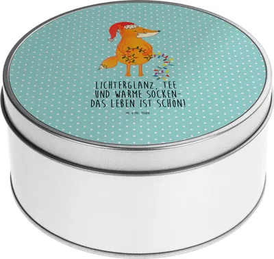 Produktbild von Mr. & Mrs. Panda Teedose Fuchs Weihnachten - Türkis Pastell - Geschenk, Nikolaus, Dose, Vorratsdosen, Vorratsdose, Weihnachtsdeko, Keksdose, Heiligabend, Erinnerungsbox