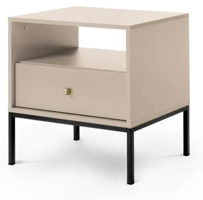 Produktbild von Nachttisch mit Schublade Kviat Sandbeige, Beine Schwarz