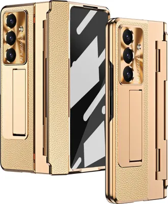 Immagine prodotto di Custodia per Samsung Galaxy Z Fold 7, custodia galvanizzata con protezione dello schermo e dell'obiettivo, con supporto e sostegno Giallo