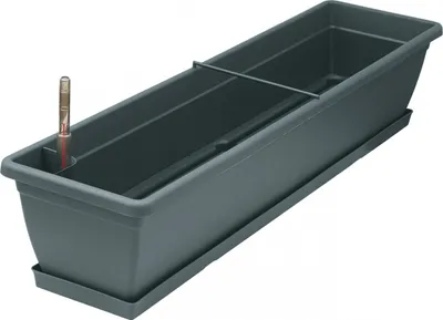 Produktbild von Blumenkasten AQUA TOSCANA aus Kunststoff incl. Wasserstandsanzeiger, Bewässerung und Untersetzer, Farben:anthrazit, Länge:80 cm