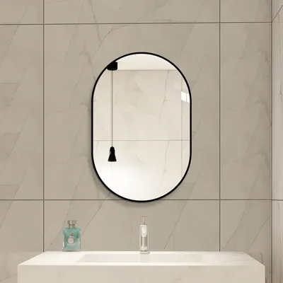Immagine prodotto di Specchio da parete ovale con cornice in metallo nero, specchio da bagno in stile moderno, 60x90 cm, adatto per il bagno, colore nero