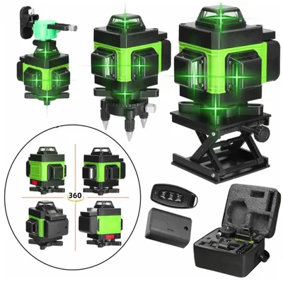 Image de Laser à lignes croisées 3D/4D - Laser de chantier à 16 lignes - Auto-nivellement 3° - Rechargeable via USB - IP54 - Avec support et mallette à outils - Prise UE