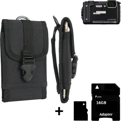 Produktbild von K-S-Trade Kameratasche Gürteltasche kompatibel mit Nikon Coolpix W300 Outdoor Gürtel Tasche für Kompaktkamera + 16GB Speicherkarte Holster